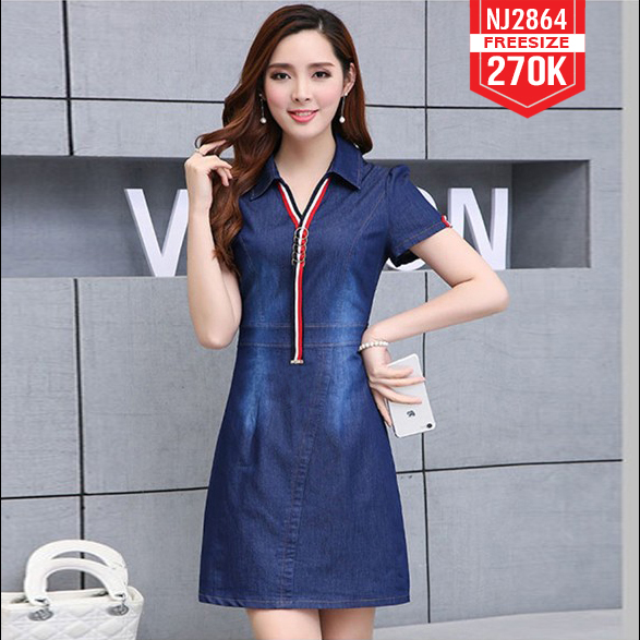 ĐẦM JEAN BODY CỔ SƠ MI PHỐI VIỀN SỌC